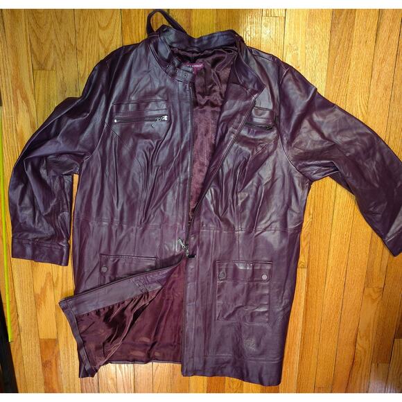 Jessica London Burgundy Leather long Jacket Sz 26 - Picture 3 of 8